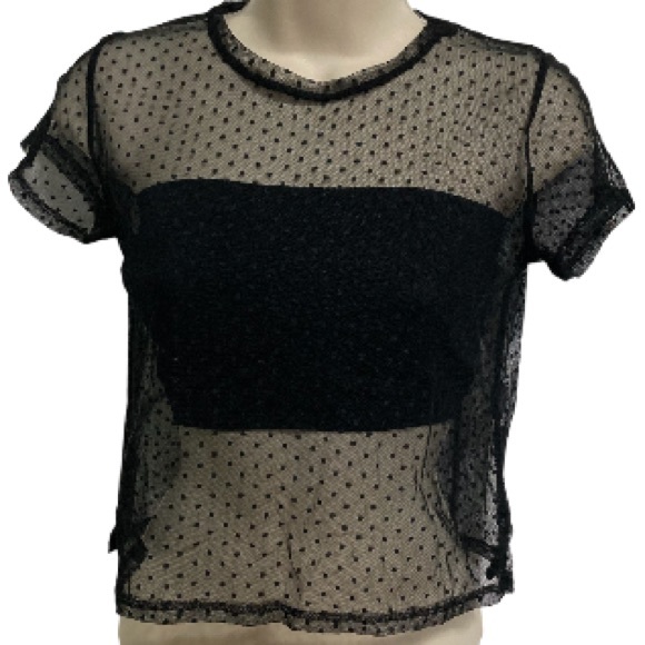 Pacsun LA Hearts Polka Dot Black Sheer Crop Top Medium - Picture 1 of 10